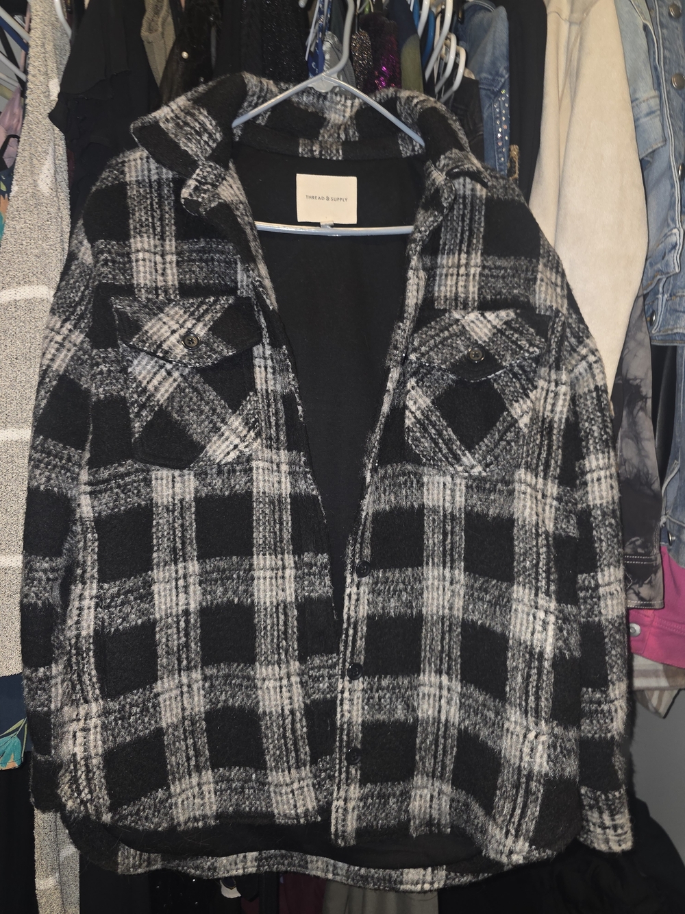 Thread & Supply Black and White Plaid Utility Jacket